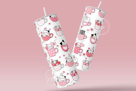 Valentine's day Tumbler, Cute Cat Tumbler Design, Heart Skinny Tumbler 20 oz Design Wrap, Love Tumbler, Seamless Sublimation Design PNG Sublimation Syre Digital Creations 
