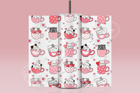 Valentine's day Tumbler, Cute Cat Tumbler Design, Heart Skinny Tumbler 20 oz Design Wrap, Love Tumbler, Seamless Sublimation Design PNG Sublimation Syre Digital Creations 