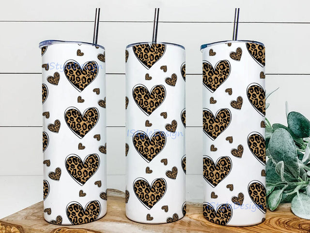 Valentines Day Tumbler Design, Hearts 20oz Skinny Tumbler, Hearts Leopard Tumbler Wrap, Valentines Sublimation Design for Straight, Digital Download Sublimation iStyleDesign 