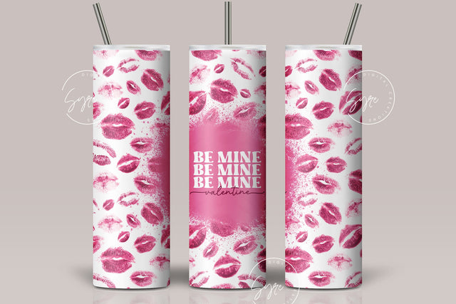Valentine's day Tumbler, Love Tumbler, Lips Design Skinny Tumbler 20 oz Design Wrap, Be Mine Valentine, Seamless Sublimation Design PNG Sublimation Syre Digital Creations 