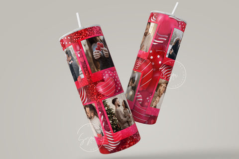 Valentine's day Tumbler, Photo Collage Tumbler with 6 Images, Red Heart Design, Skinny Tumbler 20oz Design Wrap, Seamless Sublimation Sublimation Syre Digital Creations 