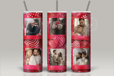 Valentine's day Tumbler, Photo Collage Tumbler with 6 Images, Red Heart Design, Skinny Tumbler 20oz Design Wrap, Seamless Sublimation Sublimation Syre Digital Creations 