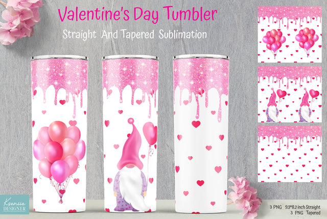 Valentine's Day Tumbler Sublimation With Gnome And Balloons Sublimation Kseniia designer 