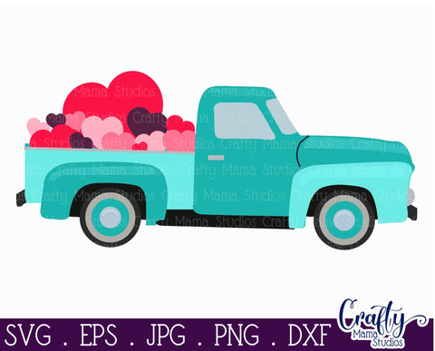 Valentine's Day - Vintage Truck - Hearts Svg SVG Crafty Mama Studios 