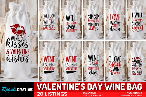 Valentine's Day Wine Bag SVG Bundle SVG Regulrcrative 