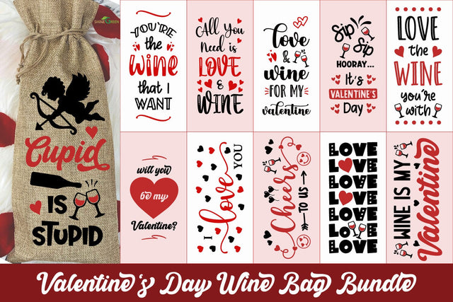 Valentine's Day Wine Bag SVG Bundle SVG Shine Green Art 