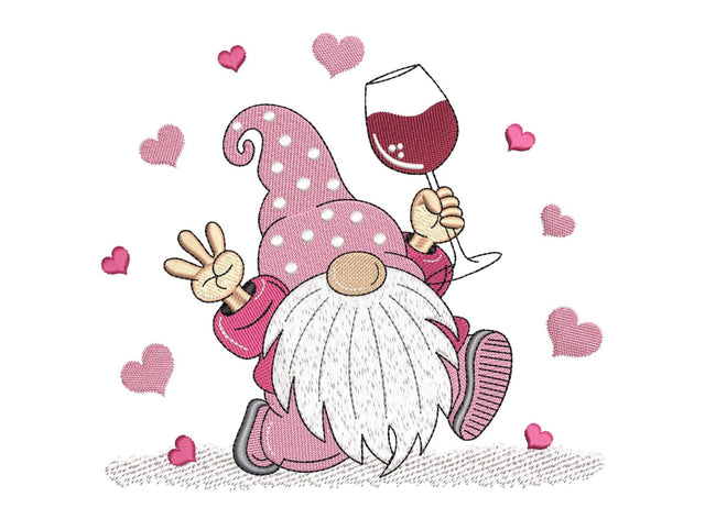 Valentine's Day Wine Gnome Embroidery Design, 3 sizes, Instant Download Embroidery/Applique DESIGNS Nino Nadaraia 