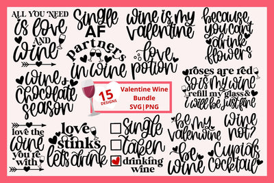 Valentine's day wine svg bundle, wine is my valentine svg, be my valenwine svg, wine valentine svg, hand lettered svg, wine glass bundle svg SVG AnitaAlyiaLettering 