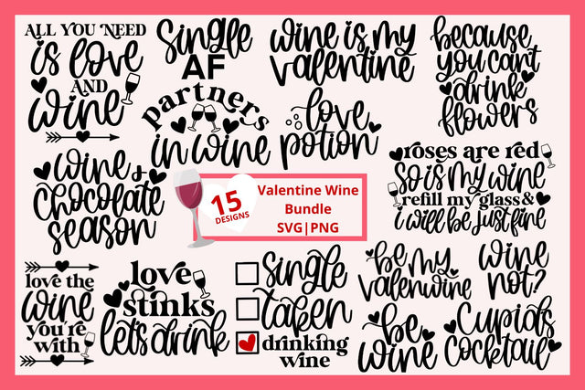 Valentine's day wine svg bundle, wine is my valentine svg, be my valenwine svg, wine valentine svg, hand lettered svg, wine glass bundle svg SVG AnitaAlyiaLettering 