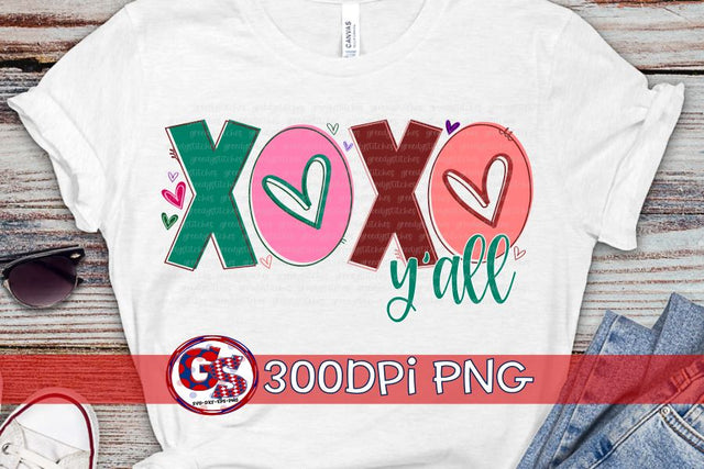 Valentine's Day XOXO Y'all PNG for Sublimation Sublimation Greedy Stitches 