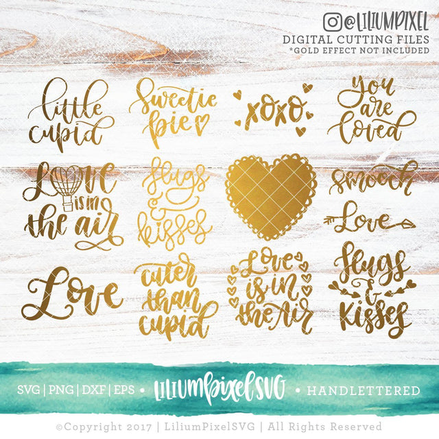 Valentines Design Set - 13 Phrases and Shapes SVG Lilium Pixel SVG 