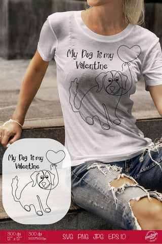 Valentines dog, Line Art SVG illustration, Line drawing SVG Createya Design 