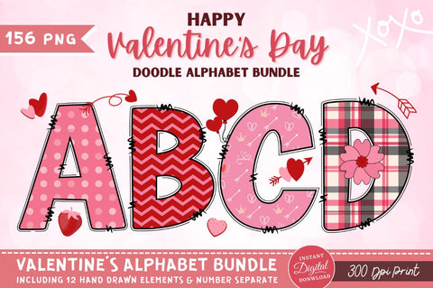 Valentine’s Doodle Alphabet and Hand Drawn Numbers & Clipart Font Regulrcrative 