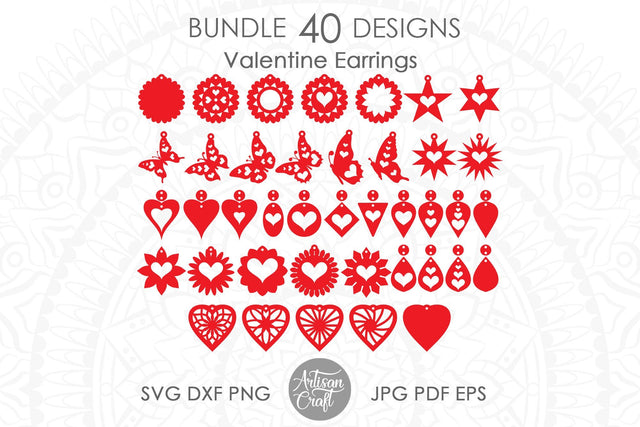 Valentines earrings, heart earrings SVG,laser cut files SVG Artisan Craft SVG 