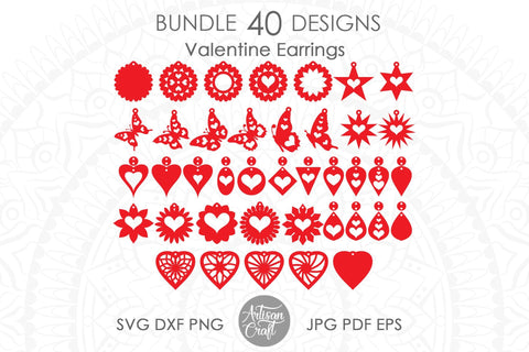 Valentines earrings, heart earrings SVG,laser cut files SVG Artisan Craft SVG 