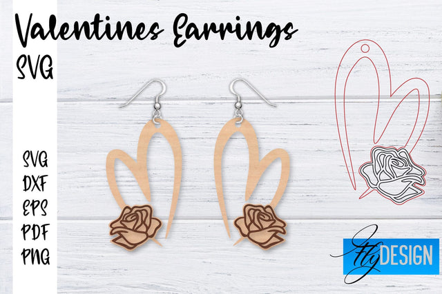 Valentine’s Earrings Laser Cut SVG | Earrings SVG Design | CNC Files SVG Fly Design 