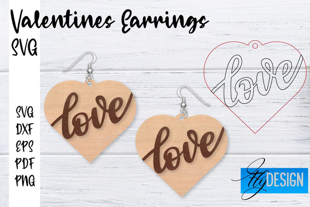 Valentine’s Earrings Laser Cut SVG | Earrings SVG Design | CNC Files SVG Fly Design 