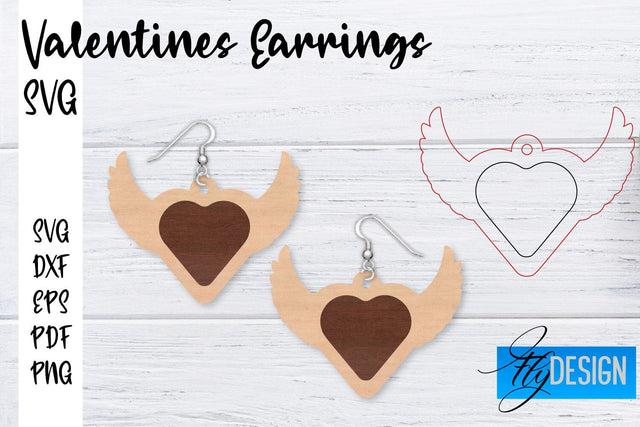 Valentine’s Earrings Laser Cut SVG | Earrings SVG Design | CNC Files SVG Fly Design 