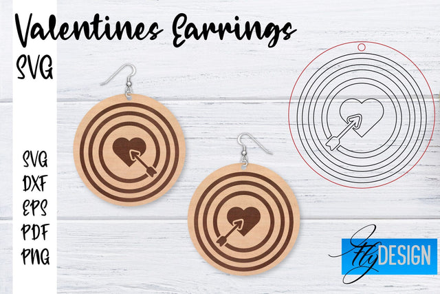 Valentine’s Earrings Laser Cut SVG | Earrings SVG Design | CNC Files SVG Fly Design 