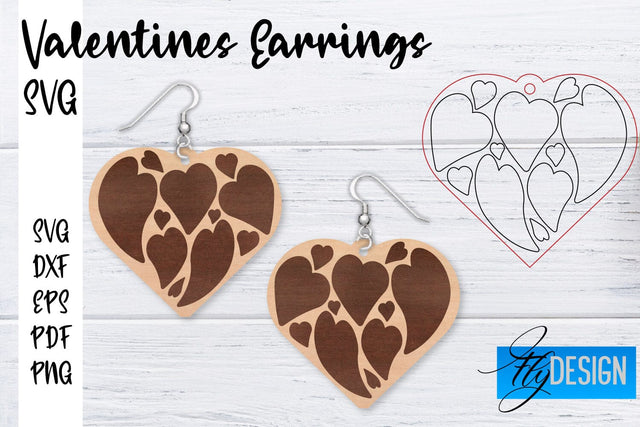 Valentine’s Earrings Laser Cut SVG | Earrings SVG Design | CNC Files SVG Fly Design 