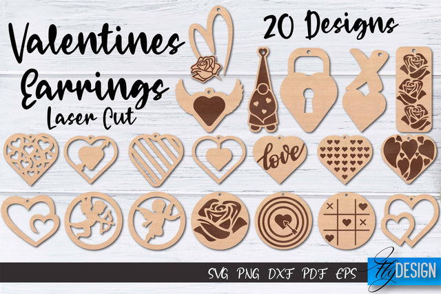 Valentine’s Earrings Laser Cut SVG | Earrings SVG Design | CNC Files SVG Fly Design 