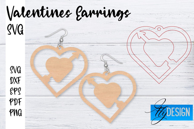 Valentine’s Earrings Laser Cut SVG | Earrings SVG Design | CNC Files SVG Fly Design 