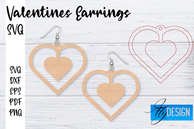 Valentine’s Earrings Laser Cut SVG | Earrings SVG Design | CNC Files SVG Fly Design 
