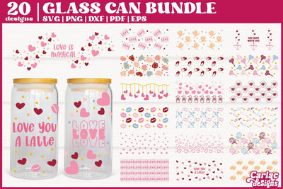 Valentines Glass Can Wrap SVG Bundle | 16oz Glass Can Wrap SVG Carla C Designs 