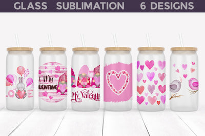 Valentines Glass Can Wrap | Valentines Libbey Glass Bundle Sublimation WatercolorColorDream 