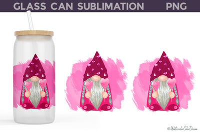 Valentines Gnome Glass Can Wrap Sublimation WatercolorColorDream 