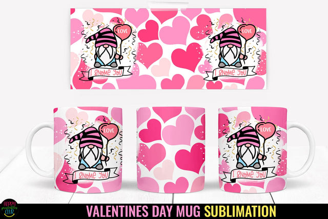 Valentines Gnome Mug Wrap Sublimation I Valentine Mugs PNG Sublimation Happy Printables Club 