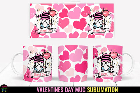 Valentines Gnome Mug Wrap Sublimation I Valentine Mugs PNG Sublimation Happy Printables Club 