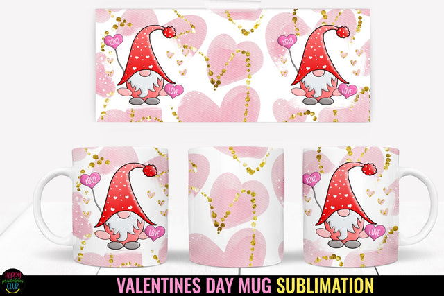 Valentines Gnome Mug Wrap Sublimation I Valentine Mugs PNG Sublimation Happy Printables Club 