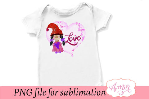 Valentines gnome sublimation design for T-shirts Sublimation Amorclipart 