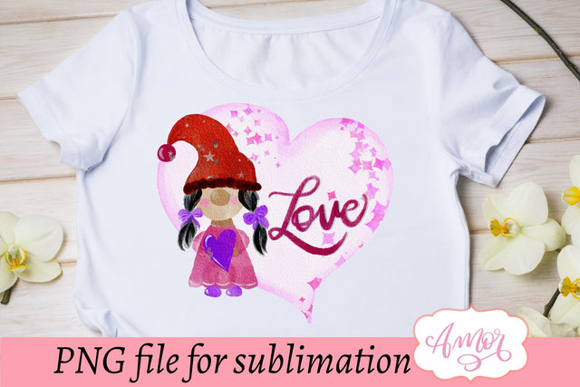 Valentines gnome sublimation design for T-shirts Sublimation Amorclipart 