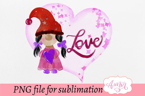 Valentines gnome sublimation design for T-shirts Sublimation Amorclipart 