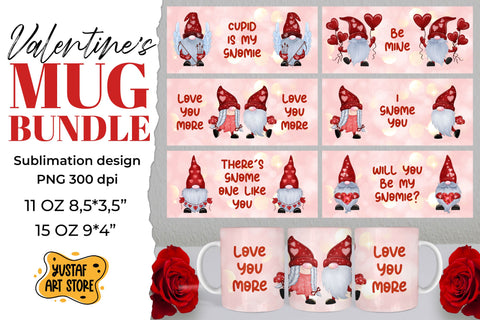Valentines gnome sublimation mug bundle. 6 design 11 oz,15 oz Sublimation Yustaf Art Store 
