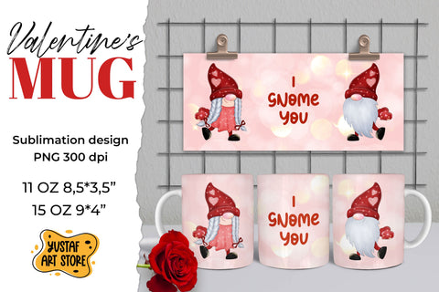 Valentines gnome sublimation mug bundle. 6 design 11 oz,15 oz Sublimation Yustaf Art Store 