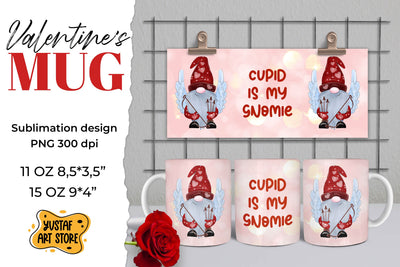 Valentines gnome sublimation mug design "Cupid is My Gnomie" Sublimation Yustaf Art Store 