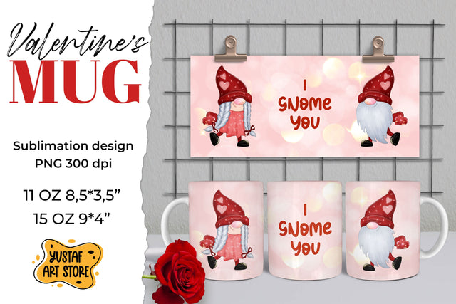 Valentines gnome sublimation mug design "I Gnome You" Sublimation Yustaf Art Store 