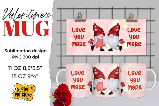 Valentines gnomes couple sublimation mug "Love you more" Sublimation Yustaf Art Store 