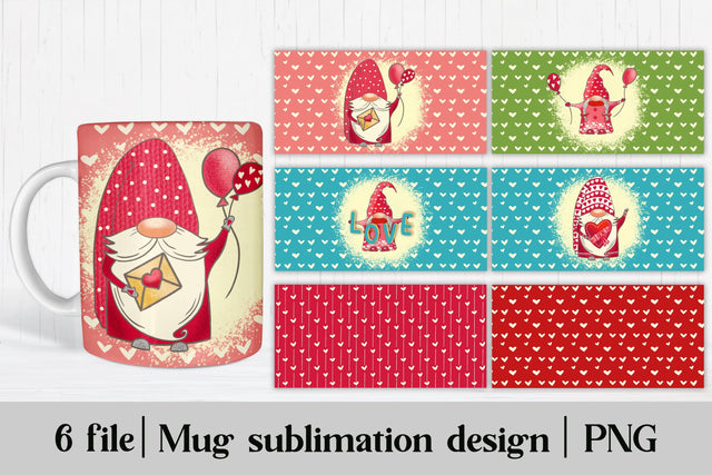 Valentines gnomes mug sublimation design wrap 15 Oz Sublimation Svetana Studio 