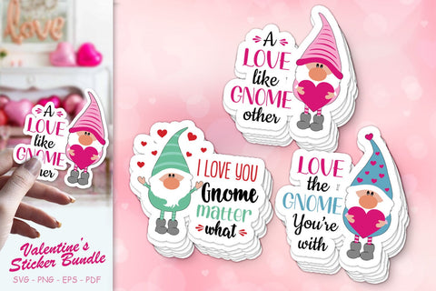 Valentine's Gnomes Stickers bundle, Valentines Sticker, Valentine's day Gnomes SVG SvgMonkeys 