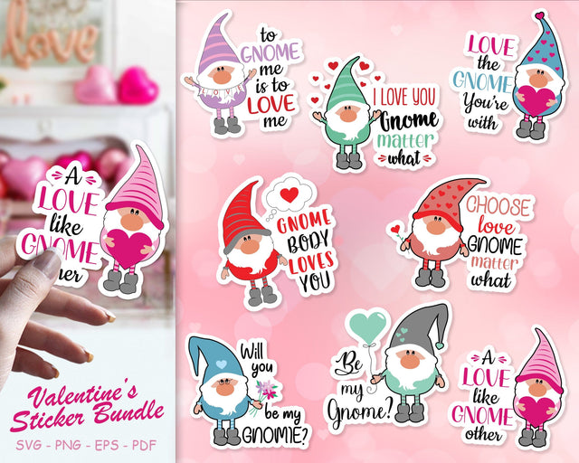 Valentine's Gnomes Stickers bundle, Valentines Sticker, Valentine's day Gnomes SVG SvgMonkeys 