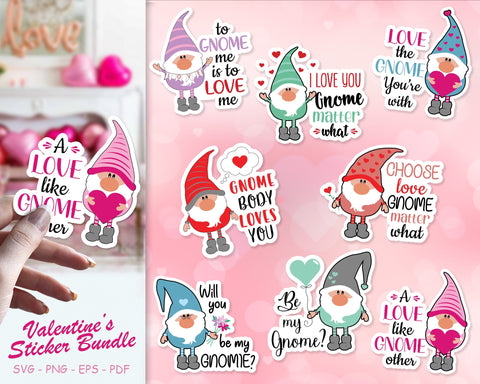 Valentine's Gnomes Stickers bundle, Valentines Sticker, Valentine's day Gnomes SVG SvgMonkeys 
