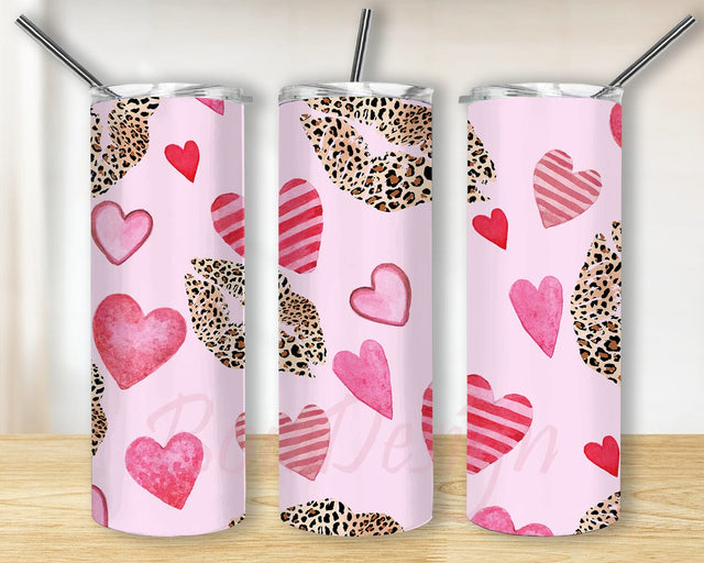 Valentines Heart Design Tumbler, Valentine's Day 20oz Skinny Tumbler, Leopard Lip Design Png, Valentines Tumbler Template, Instant Download Sublimation BouDesign 