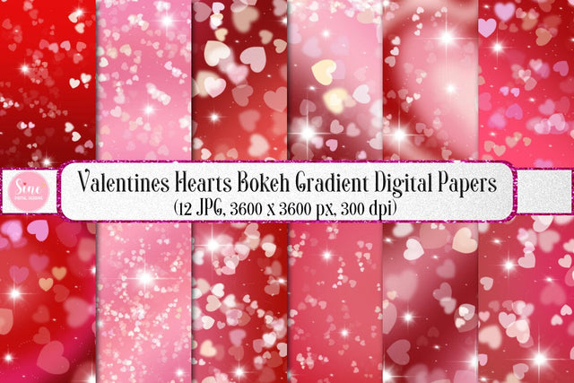 Valentines Hearts Bokeh Ombre Gradient Backgrounds Digital Pattern SineDigitalDesign 