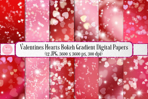 Valentines Hearts Bokeh Ombre Gradient Backgrounds Digital Pattern SineDigitalDesign 