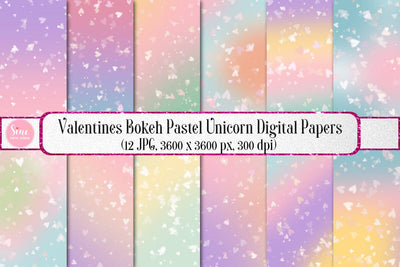 Valentines Hearts Bokeh Pastel Unicorn Backgrounds Digital Pattern SineDigitalDesign 