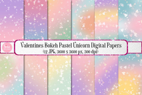 Valentines Hearts Bokeh Pastel Unicorn Backgrounds Digital Pattern SineDigitalDesign 